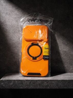 Orange Protective Smartphone Case with Rotating Ring Stand -
